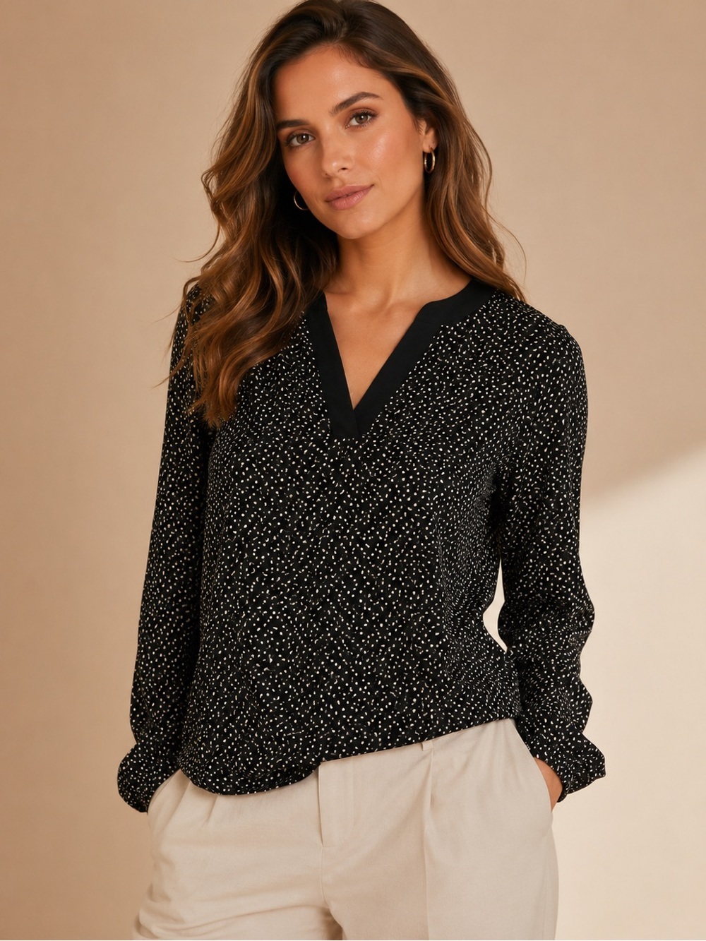 The Limited Navy Geometric Print V-Neck Blouse XS | Office Business